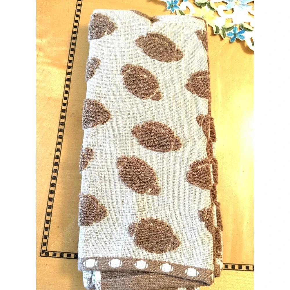 New Game Day Game On Kitchen Towels (2) Football Brown Cream 100% Cotton NWT